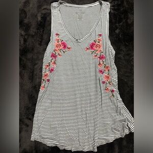 Striped Hollister Tank Top with Floral Embroidery